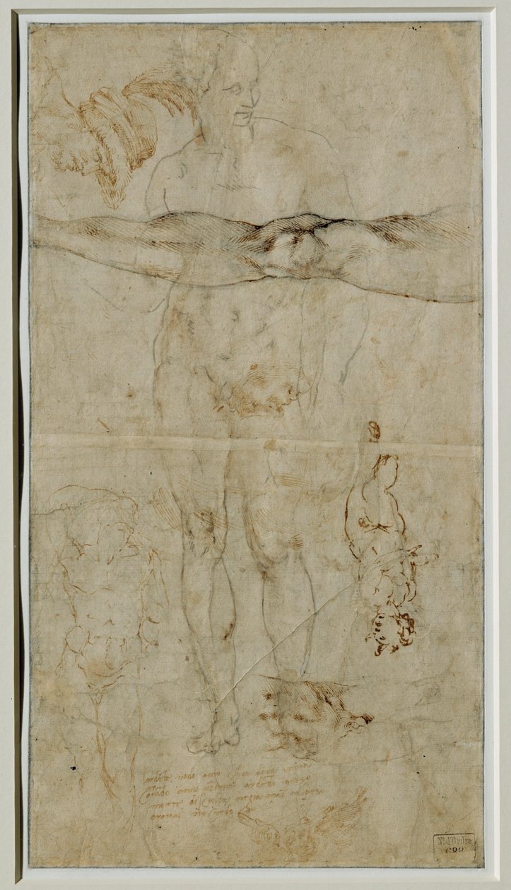 Verschiedene Figurenstudien, Inschrift nach einem Sonett von Petrarca von Michelangelo Buonarroti