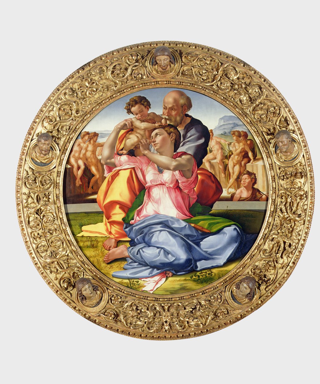 Heilige Familie mit St. Johannes (Doni Tondo), 1504-05 von Michelangelo Buonarroti