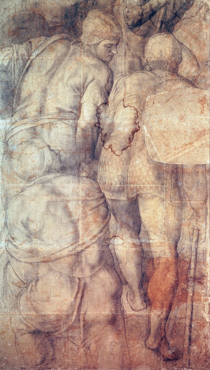 Soldaten, Vorzeichnung für das Fresko der Kreuzigung des heiligen Petrus in der Paulinischen Kapelle im Vatikanischen Palast von Michelangelo Buonarroti