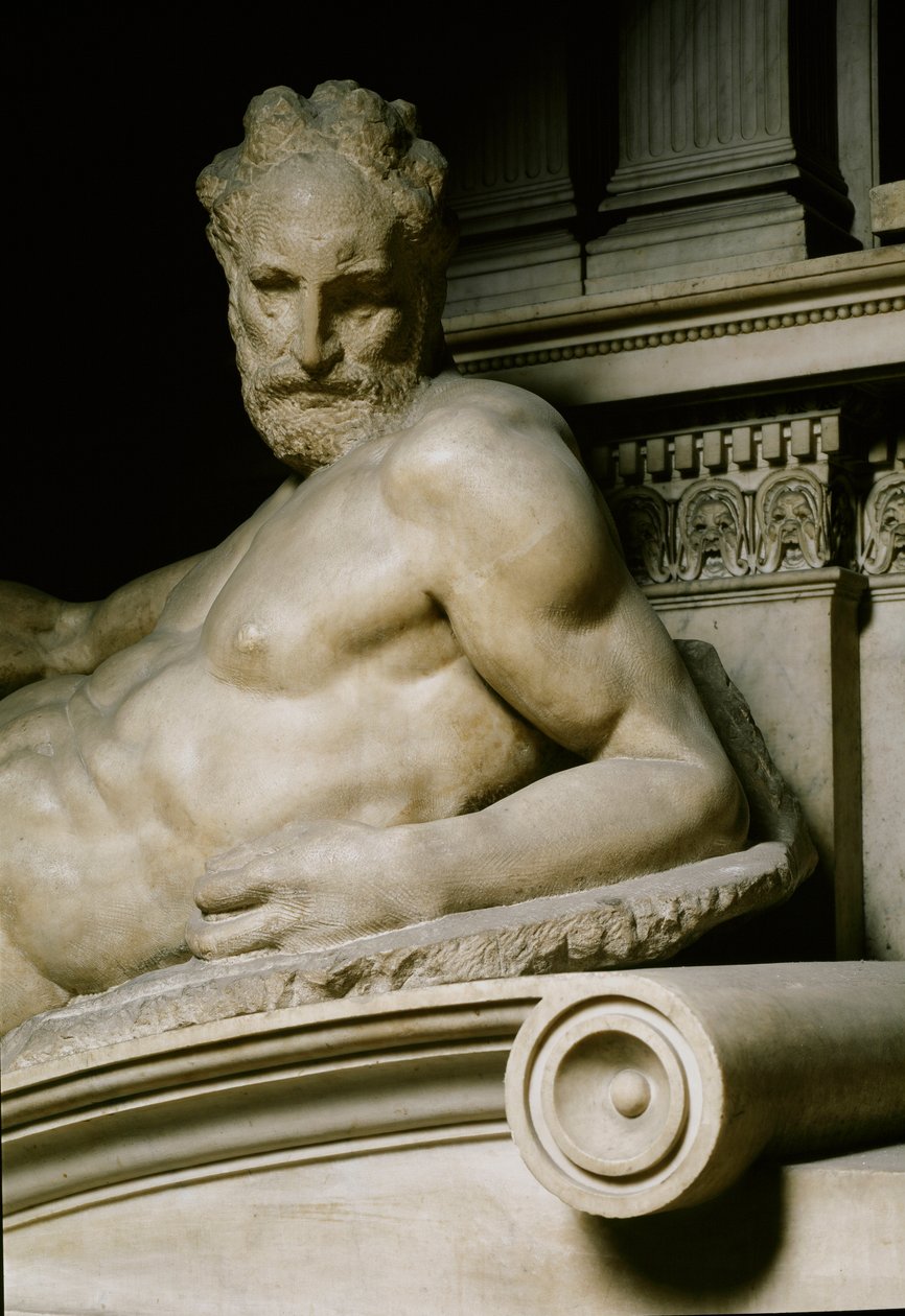 Die Dämmerungsallegorie. Grab von Laurent II. de Medici. Marmorskulptur 1531 von Michelangelo Buonarroti