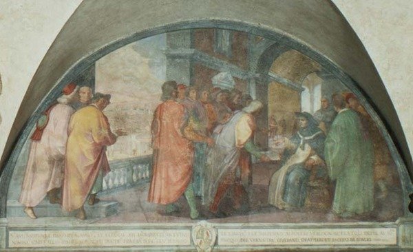 St. Antoninus gründet die Gesellschaft der guten Männer in San Martino, Lünette von Michelangelo Cinganelli