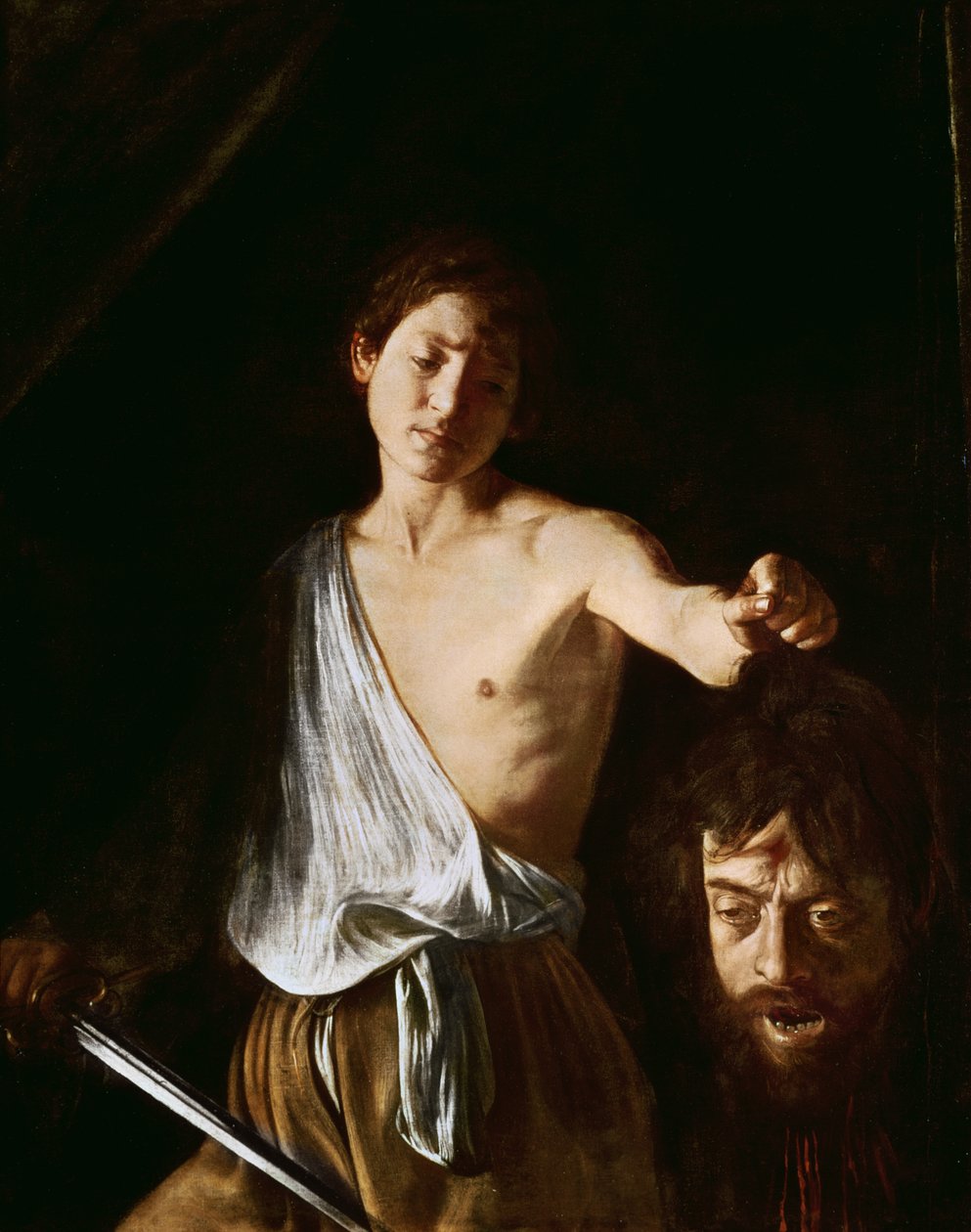 David mit dem Kopf von Goliath, 1606 (Detail) von Michelangelo Merisi Caravaggio