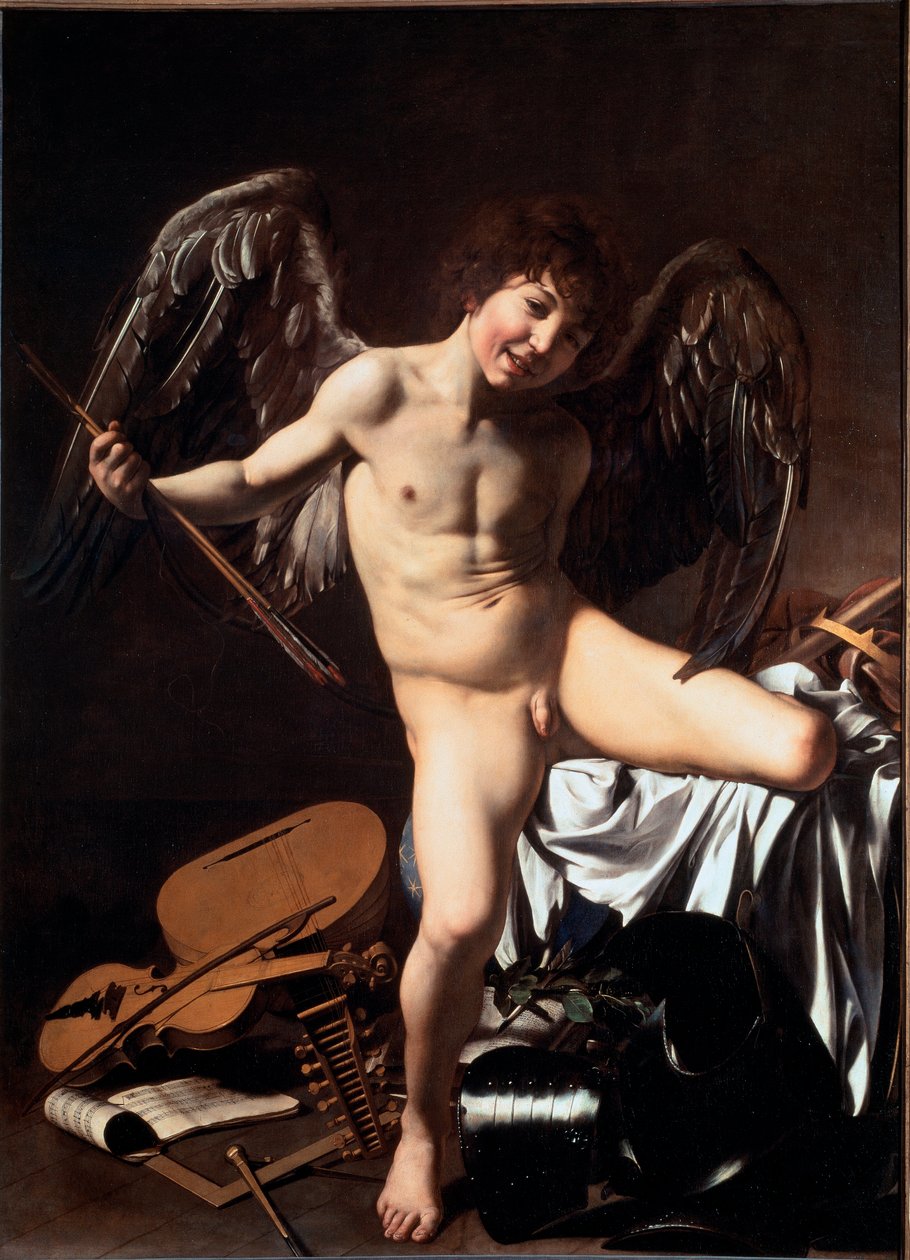 Amor vincit omnia (genannt Siegreicher Amor oder Triumphierende Liebe oder Irdische Liebe) von Michelangelo Merisi da Caravaggio