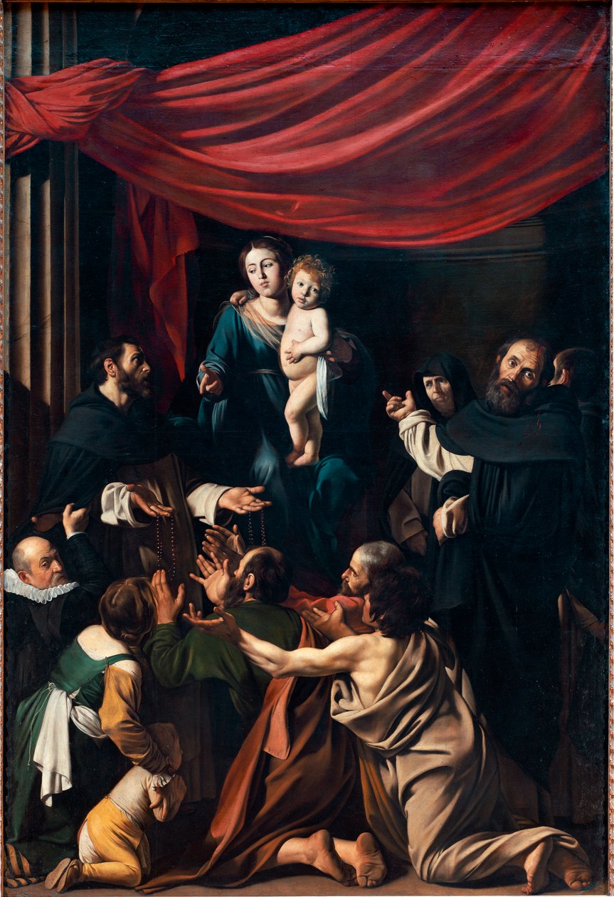 Madonna am Rosenkranz (Öl auf Leinwand) von Michelangelo Merisi da Caravaggio