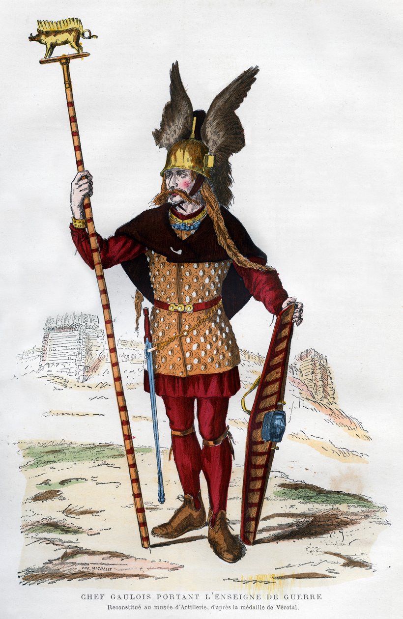 Gallischer Häuptling in Kampfausrüstung mit Standarte, 1882-1884 von Michelet