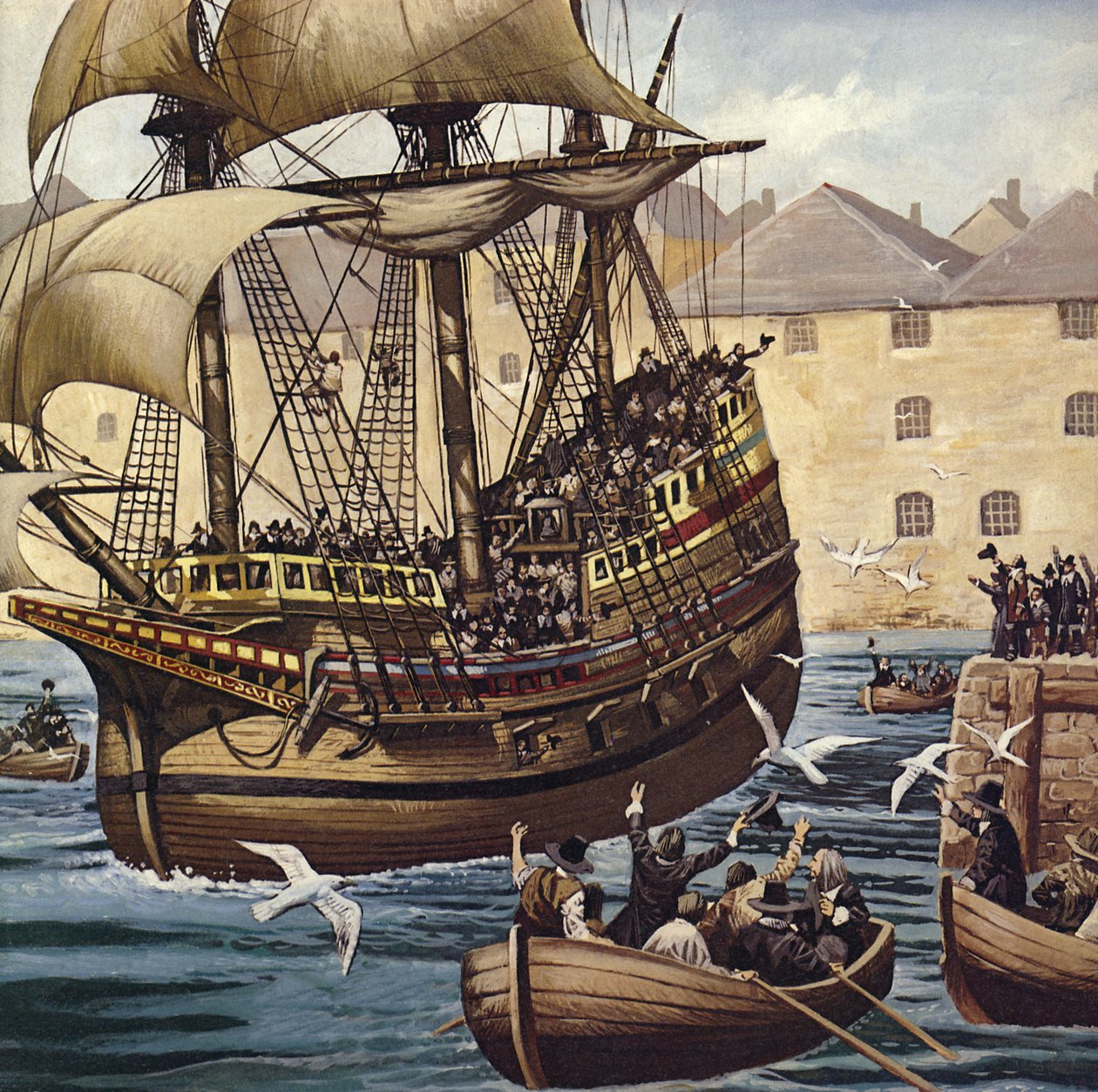 Westwärts Ho! Die Mayflower verlässt Plymouth Ho am 16. September 1620 von Mike (20th century) White