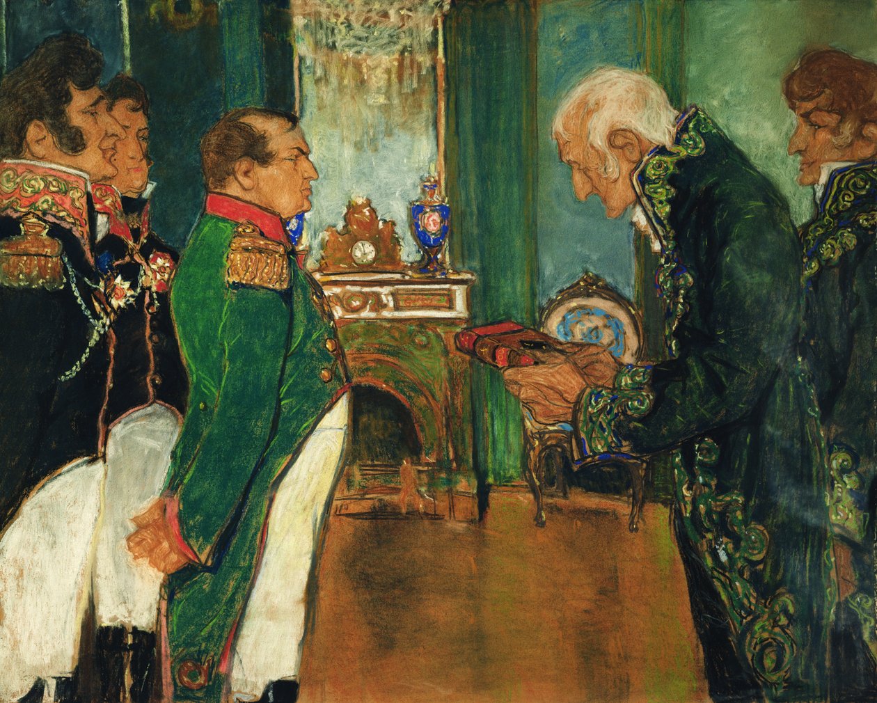 Jean-Baptiste de Lamarck überreicht das Buch Zoologische Philosophie an Kaiser Napoleon Bonaparte, 1920 von Mikhail Dmitrievich Ezuchevsky