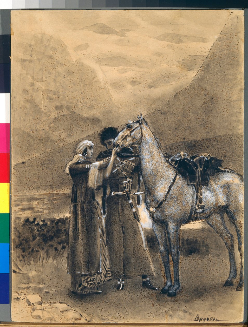 Der Abschied von Zara und Ismail - Illustration des Gedichts "Izmail-bey" von Mikhail Lermontov von Mikhail Aleksandrovich Vrubel