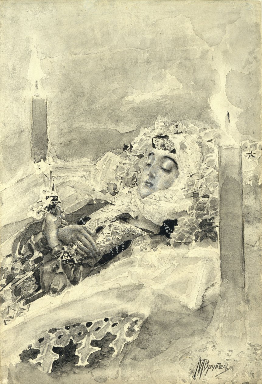 Tamara im Sarg. Illustration zum Gedicht Der Dämon von Michail Lermontow, 1890-1891 von Mikhail Aleksandrovich Vrubel