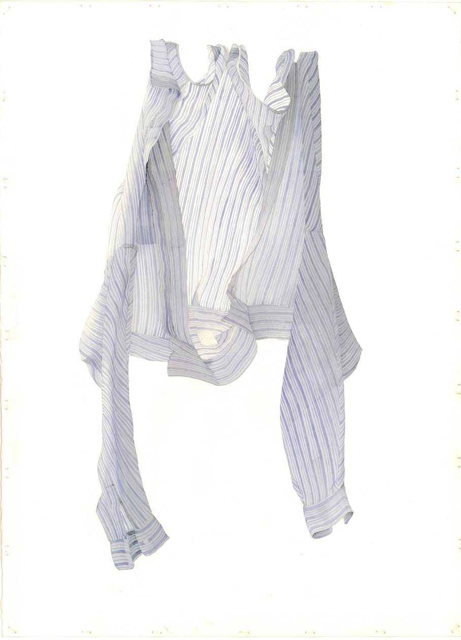 Gestreiftes blaues Hemd im Wind von Miles Contemporary Artist Thistlethwaite