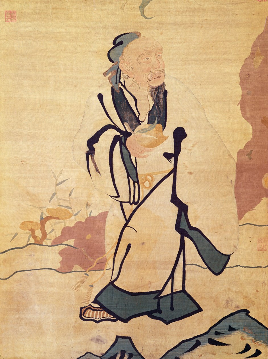Detail eines Unsterblichen, der einen Pfirsich hält von Ming Dynasty Chinese School