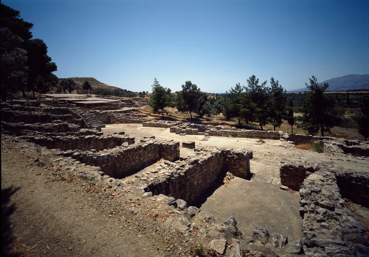 Minoische Zivilisation: Blick auf die Ruinen der Stätte von Haghia Triada, 2000-1400 v. Chr. von Minoan
