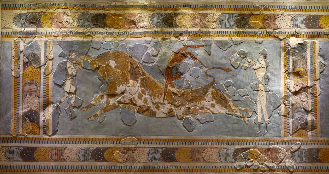 (Detail) des Stier-Sprung-Freskos. Gefunden in Knossos von Minoan