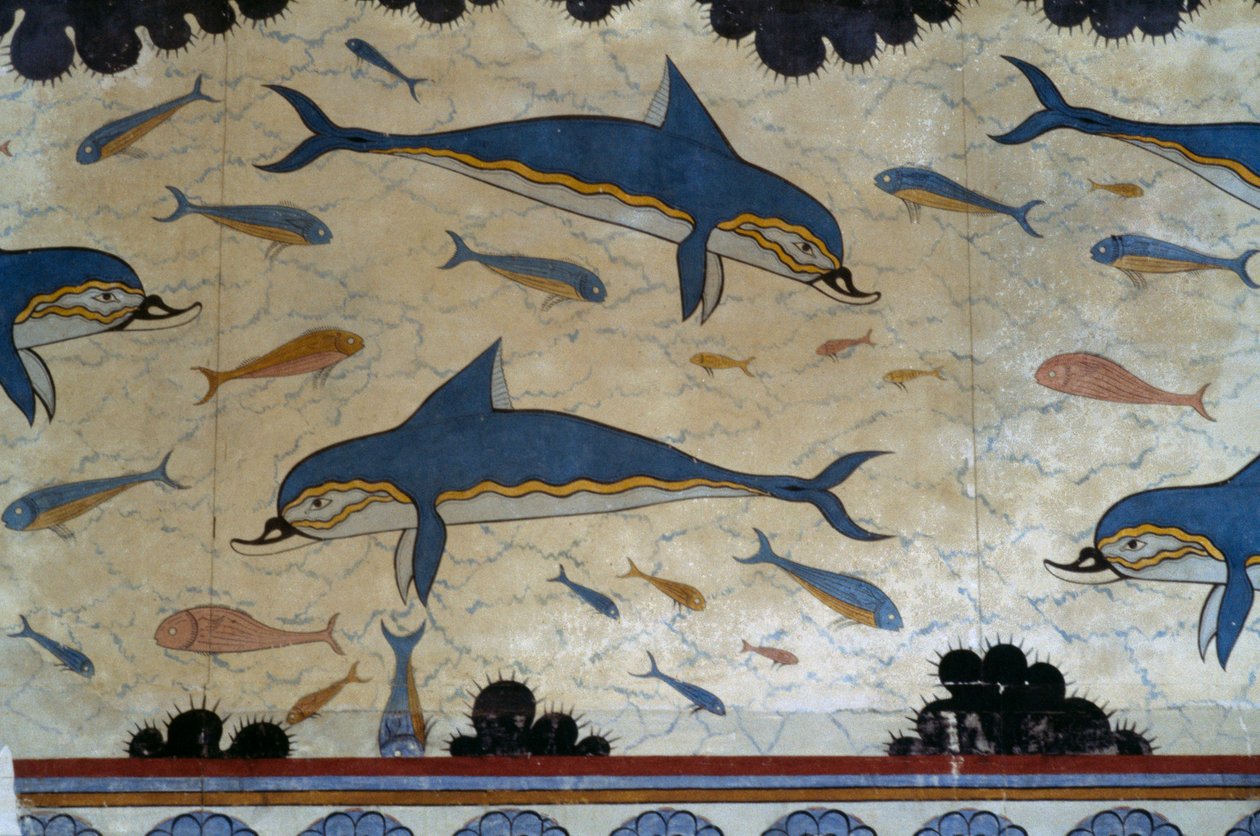 Megaron der Königin, dekoriert mit Delfin-Fresken, Palast von Knossos, Kreta, Griechenland, minoische Zivilisation von Minoan
