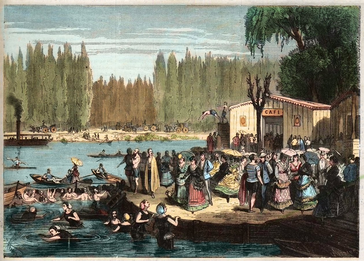 Schwimmen in La Grenouillère, außerhalb von Paris - La Grenouillère in Croissy-sur-Seine 1869 - nach Miranda von Miranda Miranda