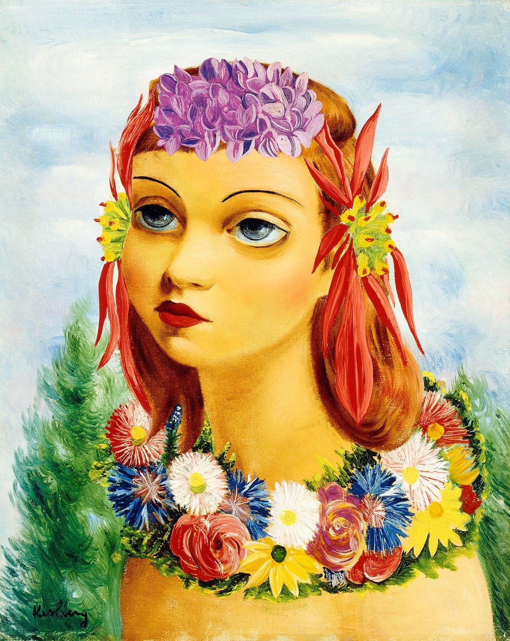 Frau mit Blumen von Moise Kisling