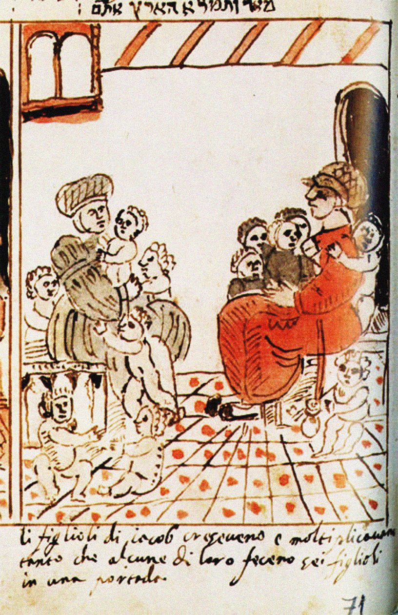 Die Vermehrung der Israeliten in Ägypten. Der Codex Choumach Bilder-Pentateuch von Moses dal C von Moise del Castellazzo