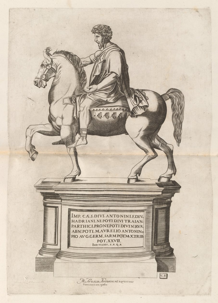 Reiterstatue von Marcus Aurelius von Monogrammist CB after Nicolaus Beatrizet