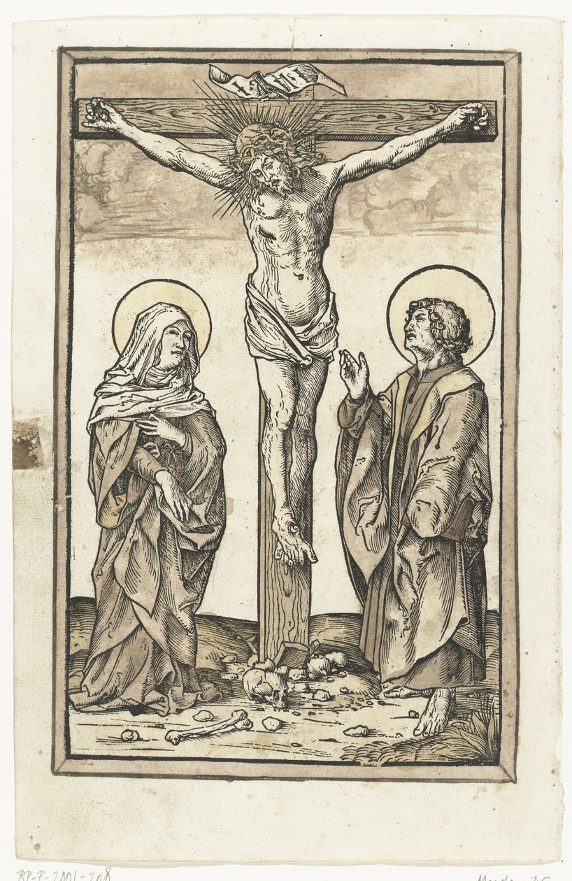 Christus am Kreuz, mit Maria und Johannes von Monogrammist DS (graveur) (attributed to)