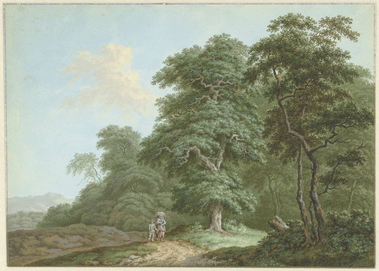 Landschaft mit Frau und Jungen auf einem Feldweg von Monogrammist FWH (possibly)