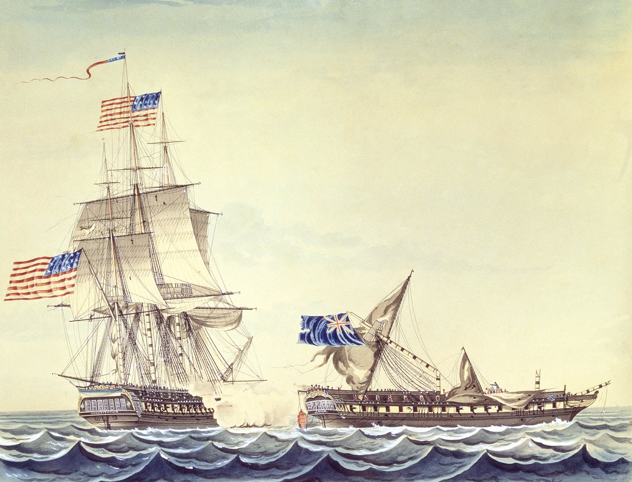 Seeschlacht zwischen der US-Fregatte Constitution und der H.M-Fregatte Java von Montardier Montardier