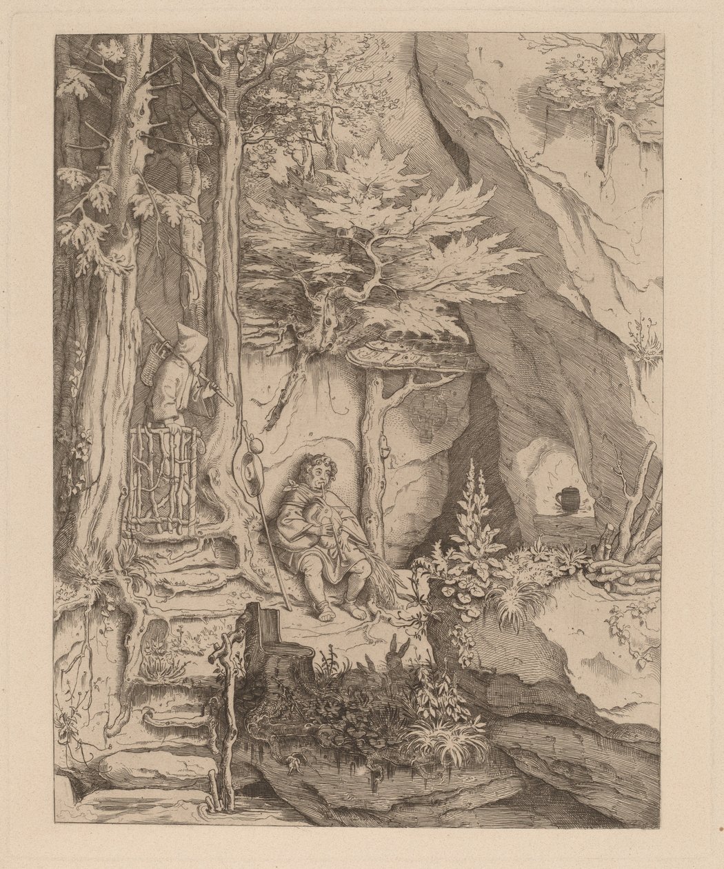 Ein Mönch mit einem Dudelsackspieler von Moritz Ludwig von Schwind