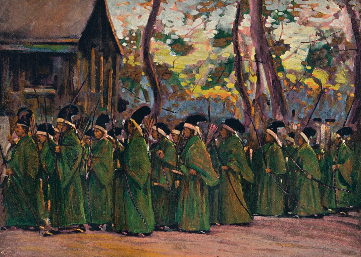 Prozession der Bogenschützen in Kioto, um 1897 von Mortimer L Menpes