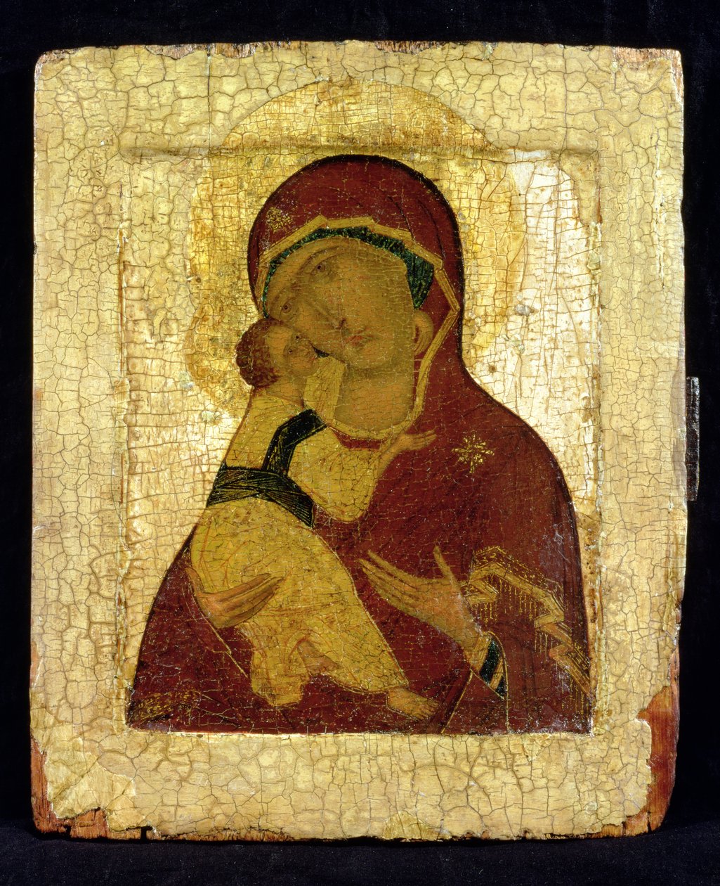 Ikone der Jungfrau von Wladimir (Goldblatt und Tempera auf Holztafel) von Moscow School