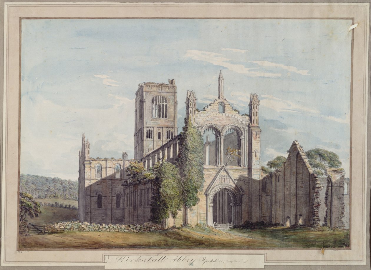 Nordwestansicht der Abtei Kirkstall, 1777 von Moses Griffiths