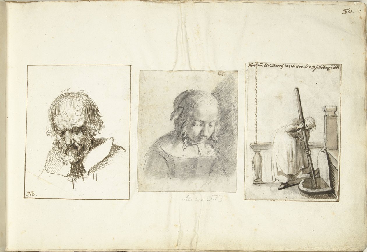 Alter Mann, ein Mädchen und eine Frau mit einem Brunnenhaken von Moses Ter Borch