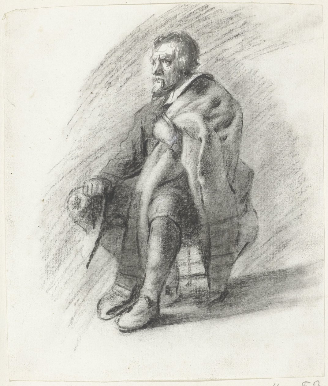 Sitzender bärtiger Mann mit Umhang und Hut von Moses Ter Borch