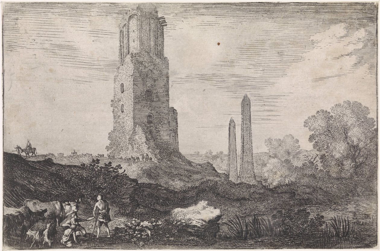 Landschaft mit zwei Obelisken und dem 