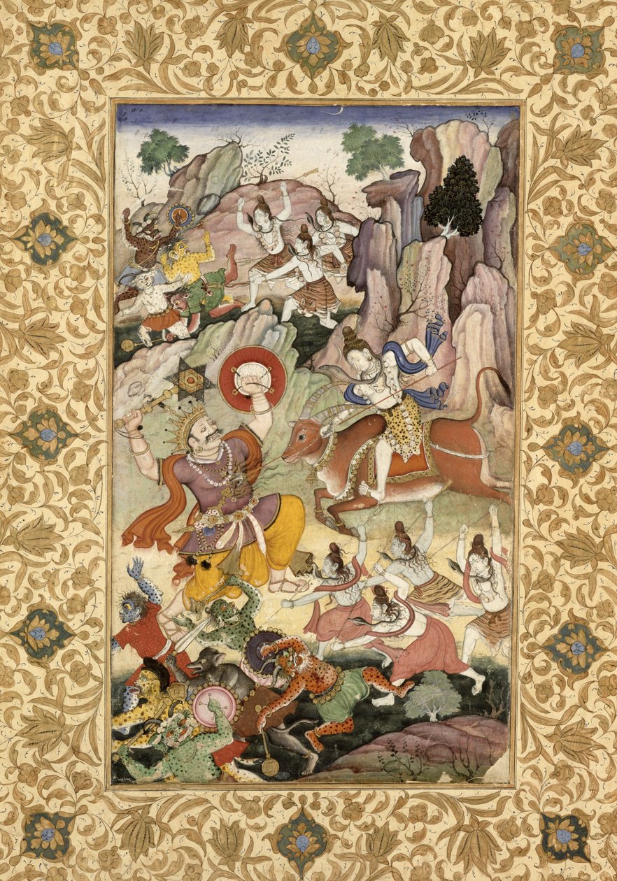 Shiva tötet den Dämon Andhaka, um 1585-90 von Mughal School