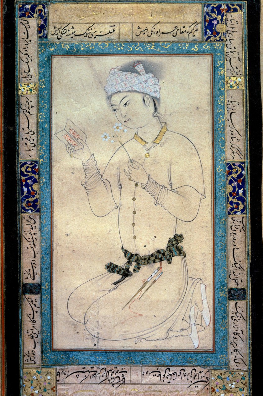 Ein junger Mann mit Büchern und Narzissen von Muhammad Shaykh