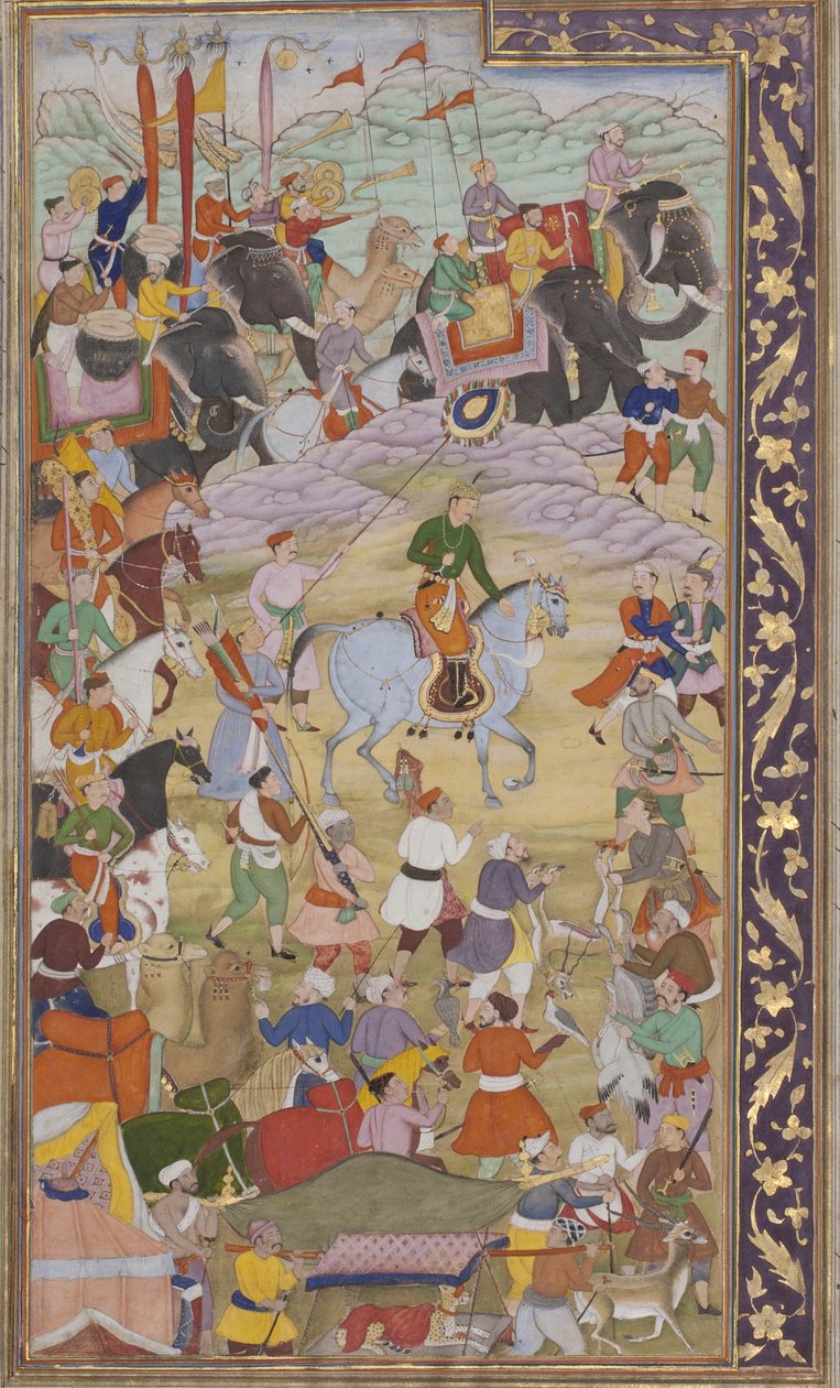 Der Kaiser Akbar jagt in Sanganer auf dem Weg nach Gujarat, 1600-10 von Mukund