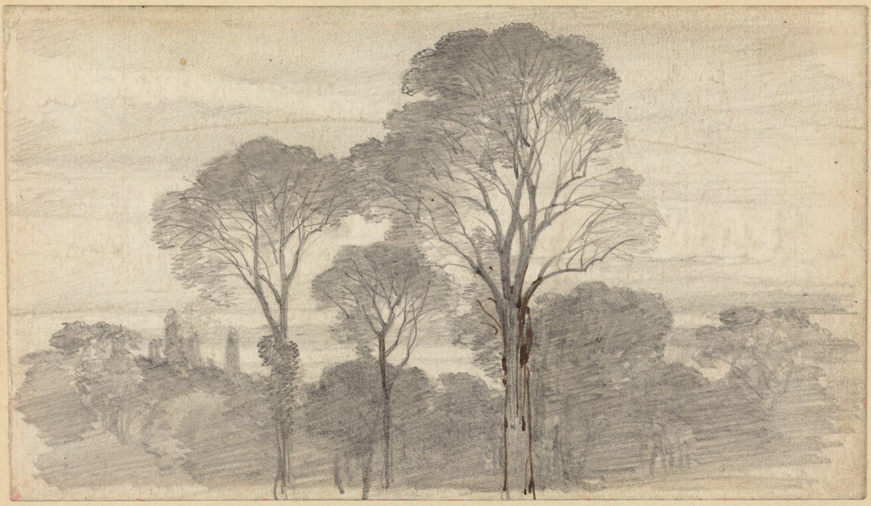 Abendlandschaft mit hohen Bäumen von Myles Birket Foster