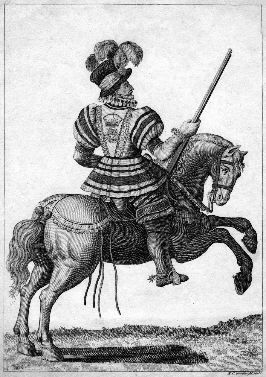 Ein Yeoman der Garde, der Königin Elisabeth I. auf einem Fortschritt begleitet von N. C. Goodnight