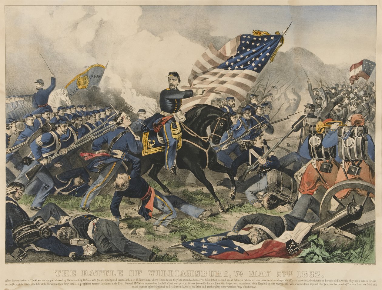 Die Schlacht von Williamsburg, Virginia am 5. Mai 1862 (Farblithographie) von Currier and Ives