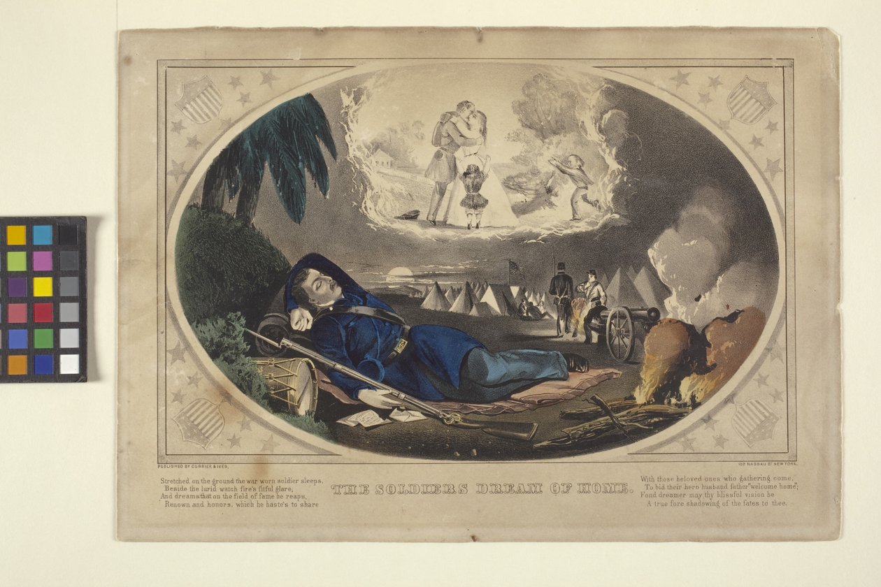 Der Traum des Soldaten von Zuhause von N. and Ives J.M. (1824 95) Currier