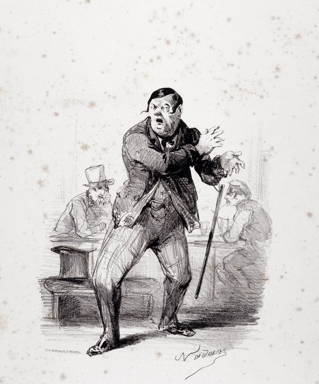 Komödianten auf der Bühne. Platte eingefügt im Album "Les Ficelles Dramatiques déroulées von Berthelier de l