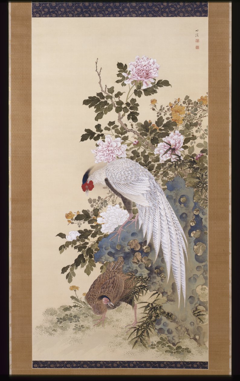Fasane, Felsen und Blumen von Nakabayashi Chikkei