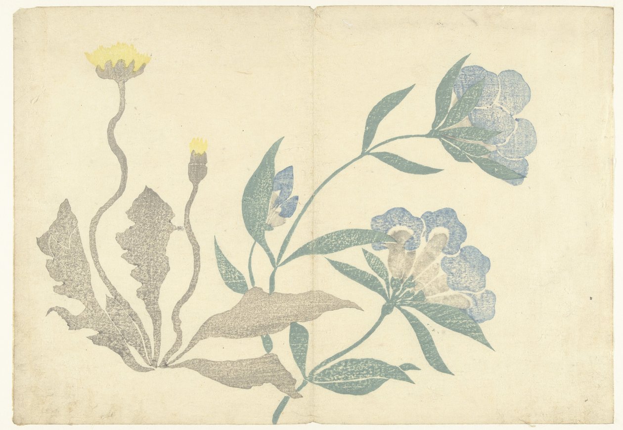 Löwenzahn und blaue Blumen von Nakamura Hochu