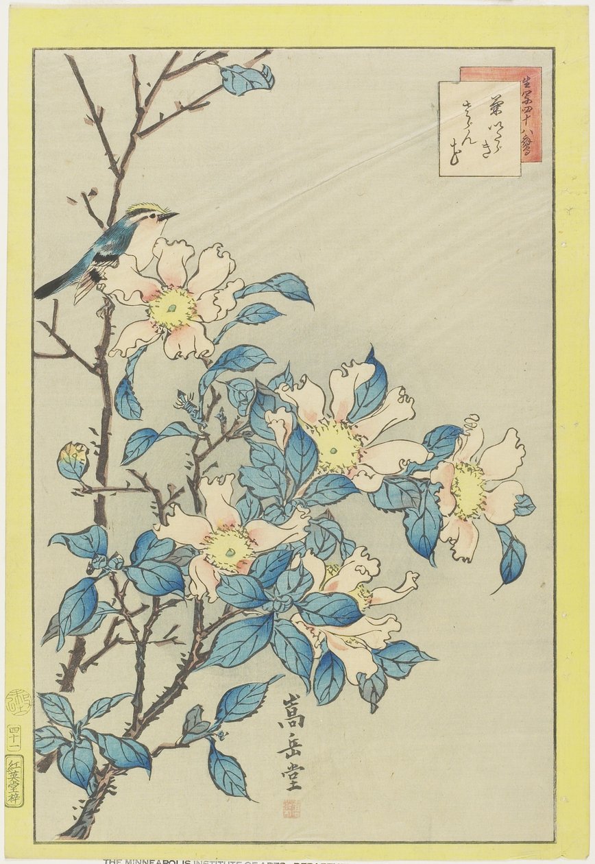 Blauer Vogel und rosa Blumen von Nakayama Sugakudo