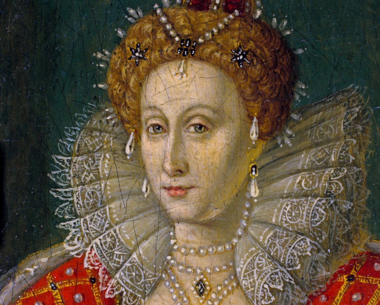 Detail eines Miniatur-Ölgemäldeporträts von Königin Elizabeth I. von England und Irland von Nathan Benn