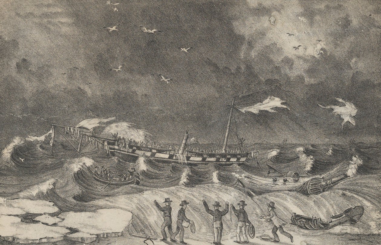 Schreckliches Wrack der Mexico am Hempstead Beach, 2. Januar 1837 von Nathaniel Currier