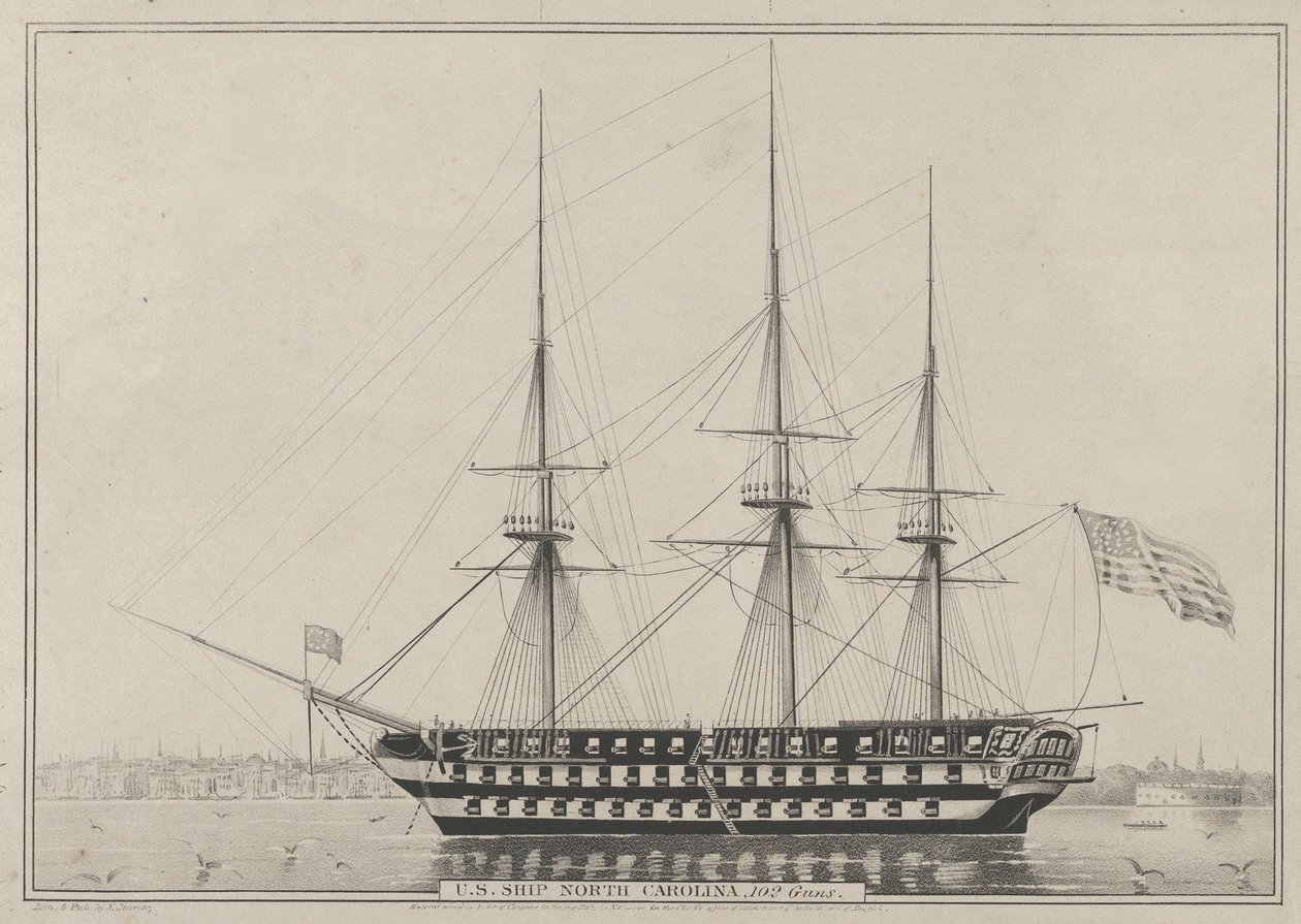U.S. Schiff North Carolina, 102 Kanonen, 1843 von Nathaniel Currier