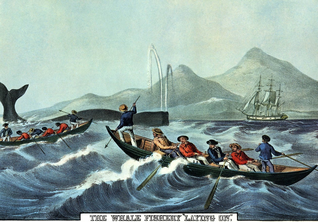 Walfangszene im Norden der Vereinigten Staaten. Lithographie von N. Currier von Nathaniel Currier