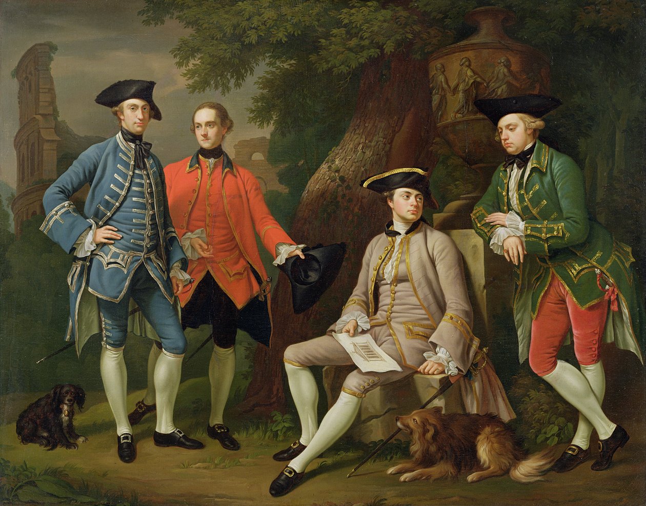 James Grant of Grant, John Mytton, der ehrenwerte Thomas Robinson und Thomas Wynne, ca. 1760 von Nathaniel Dance Holland