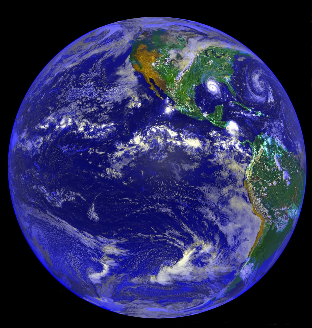 Satellitenbild des Pazifischen Ozeans und Nord- und Südamerika sowie Hurrikan Andrew, 25. August 1992. Wissenschaft Geologie von National Aeronautics and Space Administration National Aeronautics and Space Administration