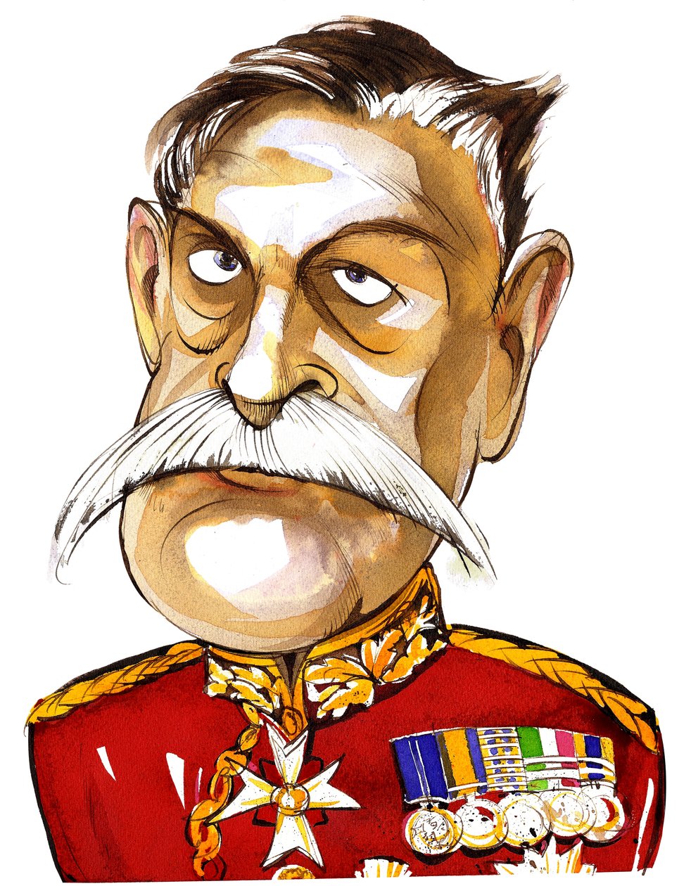 Britischer Feldmarschall, Erster Earl Haig von Bernersyde (1861-1928); Farbkarikatur in Uniform von Neale Osborne